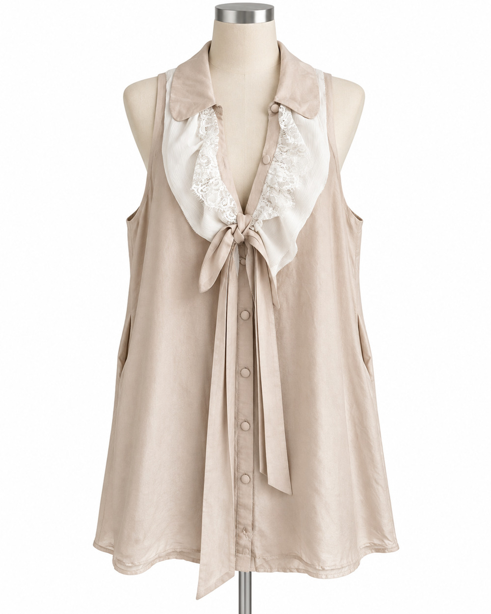 Twelve by Twelve Ruffle Lace Tunic Top Size S Sleeveless neck tie Mini Dress EUC